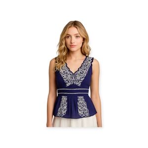 Anthropologie Floreat Navy Cotton Lace Layered Tank Y2K Small Romantic Summer